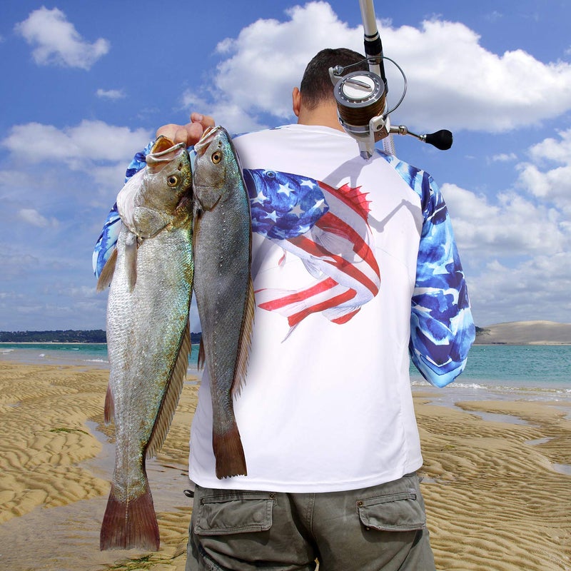 Palmyth Fishing Shirt for Men Long Sleeve Sun Protection UV UPF 50+ T-Shirts with Pocket (Largemouth bass/Flag, X-Large) - Image 4